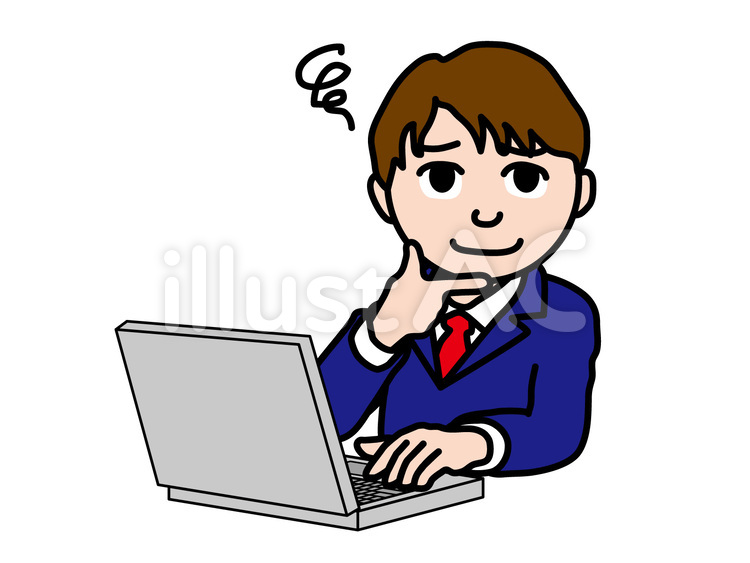 PC操作（872）困ったアゴ斜め男子社 パソコン,アゴ,困った顔のイラスト素材