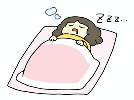 仰向けになる人（布団で寝る） 布団,寝る,睡眠,熟睡,すやすや,ぐっすり,おやすみ,よだれ,仰向け,就寝のイラスト素材