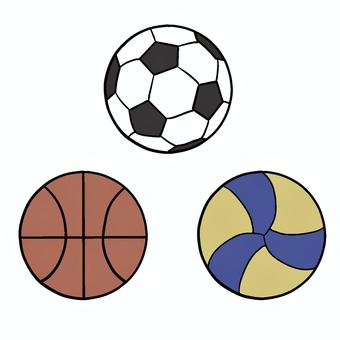 スポーツ　ボール3種 スポーツ,サッカーボール,白,黒,バスケットボール,茶色,バレーボール,青,黄色,丸のイラスト素材
