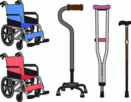 福祉用具 福祉,福祉用具,杖,車椅子,松葉杖,四点杖のイラスト素材