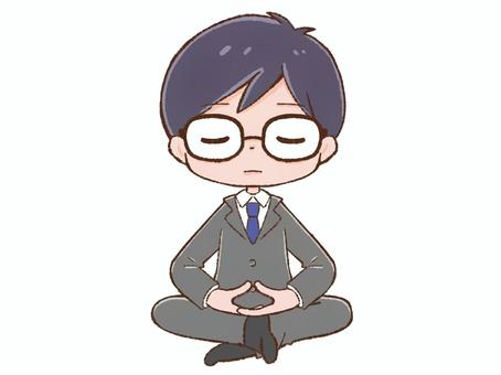スーツの男性　坐禅 坐禅,瞑想,精神統一,鍛錬,修行,会社員,スーツ,メガネ,ネクタイ,社員のイラスト素材