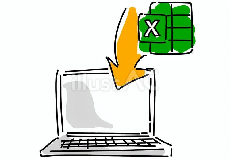 エクセル、データ化のイメージ手描き線画 データ化,エクセル,デジタル化のイラスト素材