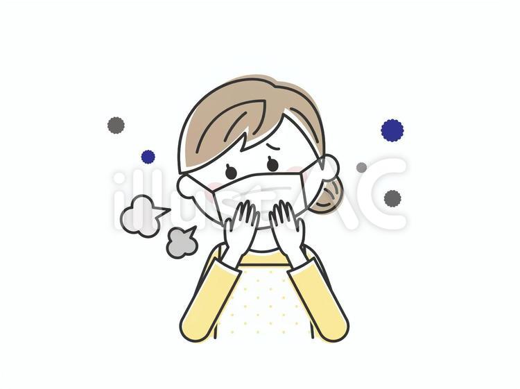 マスクをつけて咳をする女性、主婦 マスク,女性,せきのイラスト素材
