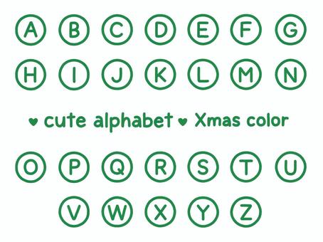 かわいいアルファベット（Xmas丸枠） アルファベット,英語,丸枠,セット,クリスマス,クリスマスカラー,グリーンのイラスト素材