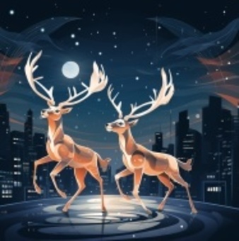 Two reindeer on a moonlit night, reindeer, animal, brown, JPG