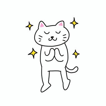 合掌 お祈りする白猫 合掌 お祈りする白猫 ねこ,白猫,動物,キャラ,ポップ,かわいい,合掌,全身,キラキラ,輝くのイラスト素材