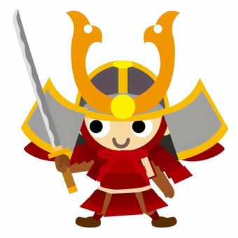 武者の少年4c_001 武者,少年,兜,鎧,鎧武者,刀,イラスト,カラーのイラスト素材