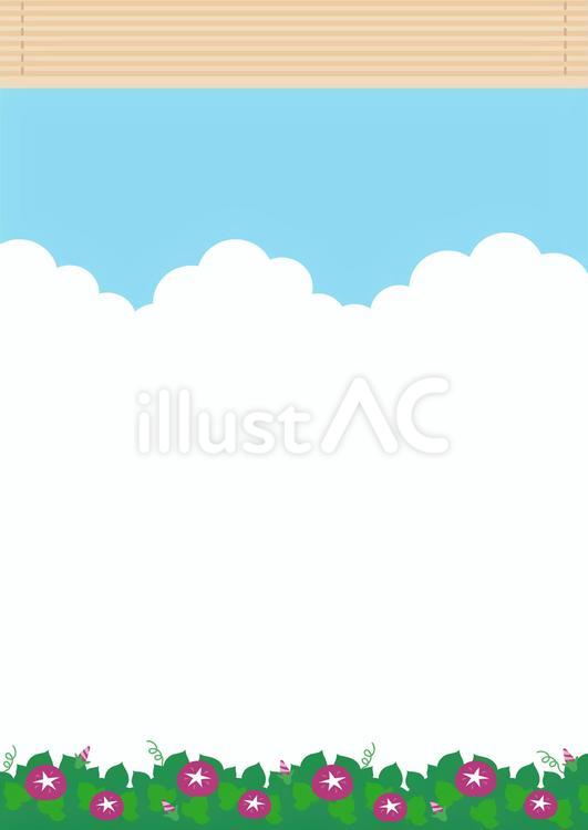 夏の朝顔と入道雲とすだれ、夏イメージ 夏,朝顔,あさがおのイラスト素材