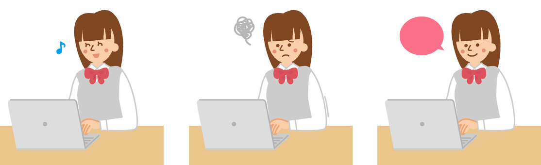 パソコンする女学生 パソコン,学生,女子,女学生,高校生,中学生,ノートパソコン,データ入力,制服,学生服のイラスト素材