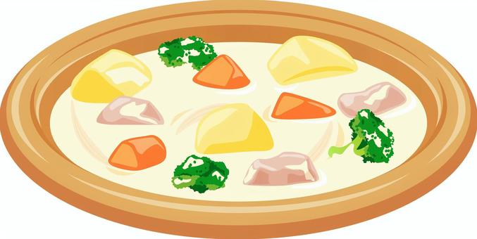 クリームシチュー クリームシチュー シチュー,クリームシチュー,ホワイトシチュー,洋食,料理,肉,じゃがいも,にんじん,ブロッコリー,鶏肉のイラスト素材