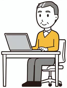 ニット中年男性(黄)-060-全身