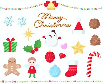 クリスマスかざりセット クリスマス,かざり,ベル,サンタ帽子,靴,松ぼっくり,キャンディ,クッキー人形,天使,球体のイラスト素材
