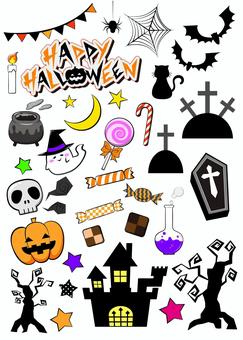 ハロウィン(カラー) ハロウィン(カラー) ハロウィン,かぼちゃ,コウモリ,ジャックオランタン,おばけ,おかし,どくろ,墓,くも,くもの巣のイラスト素材