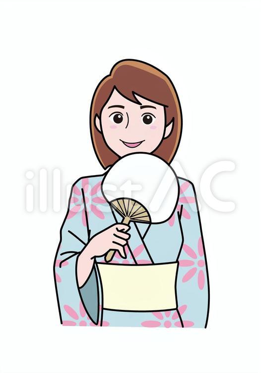 女性　浴衣　１ 笑う,おしゃれ,お洒落のイラスト素材