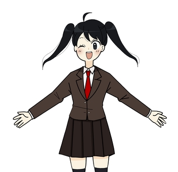 両手を広げる学生 人物,両手,広げる,ウインク,ブレザー,学生,ネクタイ,制服,萌え系,可愛いのイラスト素材