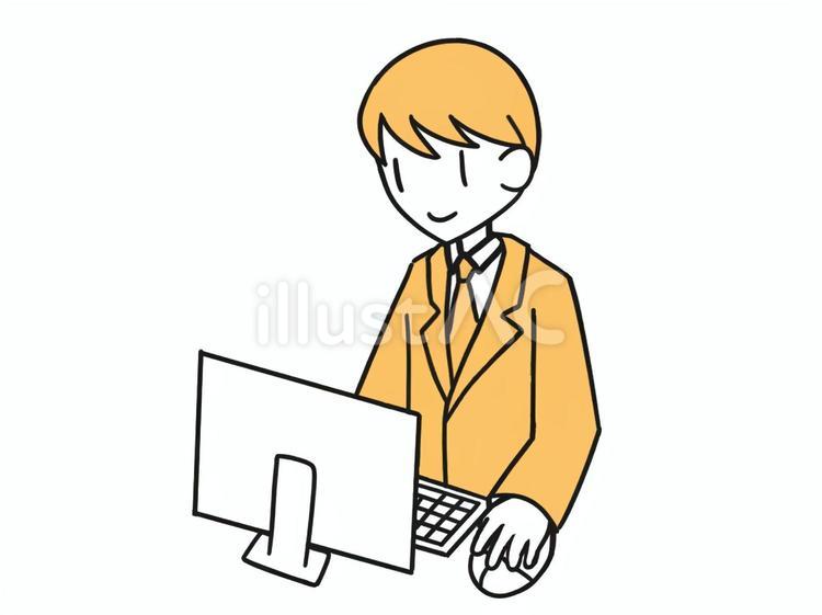 会社　パソコン　男性　仕事　イラスト 人物,男性,仕事のイラスト素材