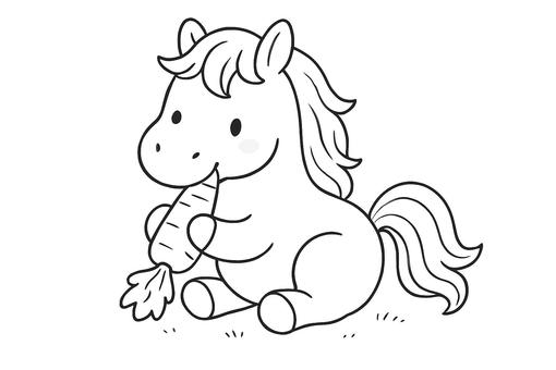 ゆるふわ馬 ゆるふわ,馬,塗り絵,可愛い,動物のイラスト素材