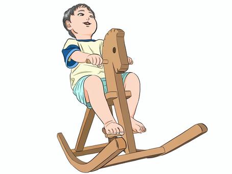 木馬に乗る男の子 男の子,木馬,子供,遊ぶ,笑顔,人物,イラストのイラスト素材