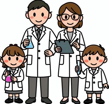 グレーの科学者の大人と子供です。 科学者,シンプル,白衣,実験,ラボ,フラスコ,化学,科学,発明,論文のイラスト素材