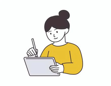 iPadで作業する女性 人物,人,タブレット,ipad,デザイナー,クリエイター,イラストレーター,デジタル,女性,人物アイコンのイラスト素材