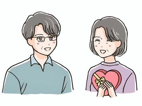 バレンタインデーのシニア男女カップル