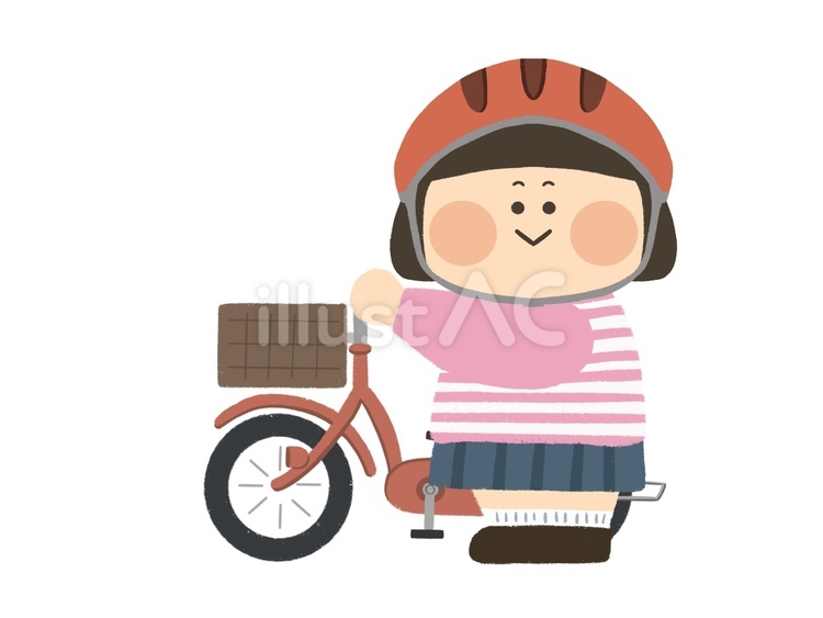 自転車をおしている女の子 自転車,子供用自転車,女の子のイラスト素材