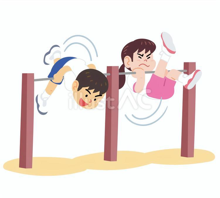 体育で鉄棒の逆上がりをする 体育,運動,小学生のイラスト素材