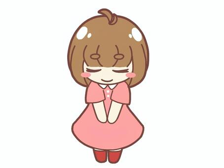 お辞儀をするボブヘアの女の子 女の子,かわいい,手描き,デフォルメ,お辞儀,礼,お願い,謝罪,お詫び,ボブヘアのイラスト素材
