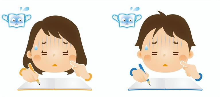 勉強をする子ども8 勉強,授業,学習,子ども,ノート,鉛筆,学校,塾,人物,男の子のイラスト素材