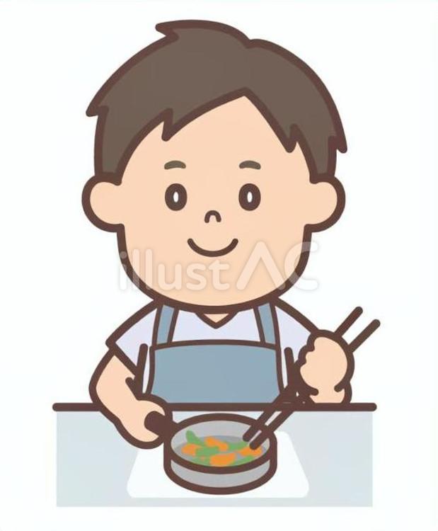 野菜炒めを作っている男性 料理,自炊,主夫のイラスト素材