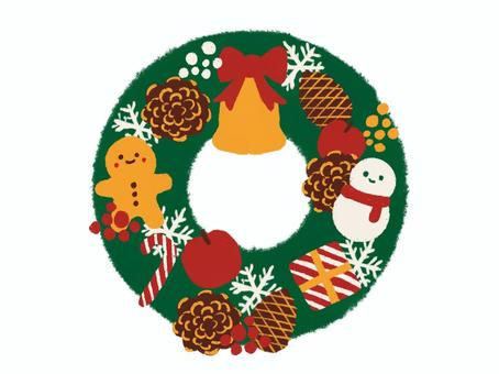 クリスマスのお祝いリース クリスマスのお祝いリース クリスマス,リース,飾り,雪だるま,クッキー,木の実,まつぼっくり,雪,結晶,かわいいのイラスト素材