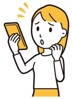 スマホを見て慌てている若い女性 慌てる,女性,女の子,人,ロングヘア,若い,スマホ,見る,動揺,焦るのイラスト素材