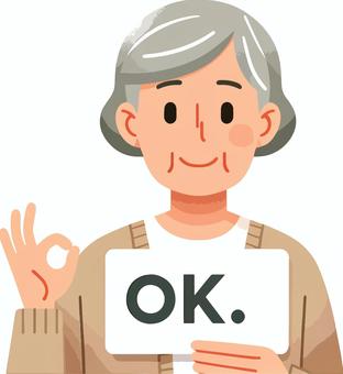 Elderly woman with OK sign, ok, female, people, JPG, PNG and AI