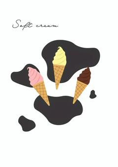 ソフトクリームと牛柄（苺、バニラ、チョコ ソフトクリーム,イチゴ,チョコ,味,フレーバー,バニラ,ソフト,バニラアイス,アイスクリーム,白いのイラスト素材