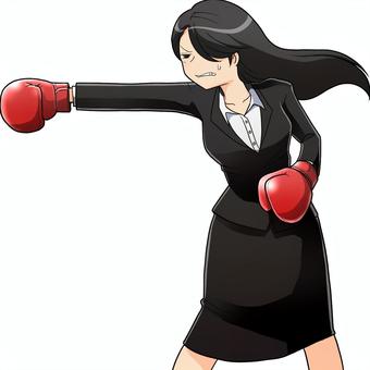 ストレートを放つOL 人物,女性,女子,ボクシング,格闘,パンチング,スポーツ,ボクサー,スーツ,会社員のイラスト素材