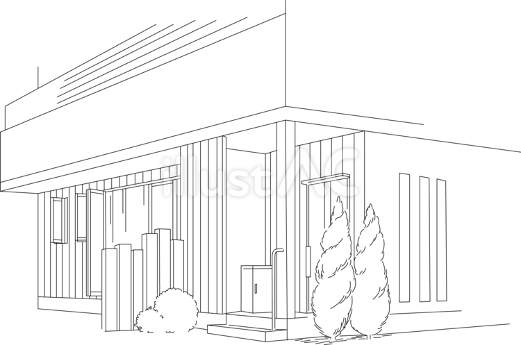 住宅　線画 家,線画,パースのイラスト素材