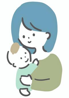 赤ちゃんを抱っこする母親 母親,子育て,育児,子供,女性,赤ちゃん,愛情,キッズ,シンプル,ラフタッチのイラスト素材