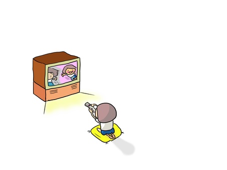 テレビ　おかっぱ テレビ,チャンネル,リモコン,替える,おかっぱ,女の子のイラスト素材