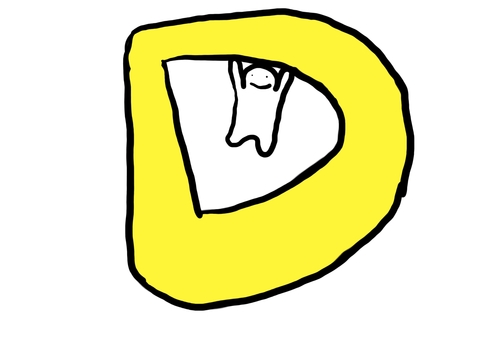 Dの中でぶら下がるキャラクター Dの中でぶら下がるキャラクター アルファベット,文字,d,英語,黄色,キャラクター,かわいい,シンプル,子ども,教育のイラスト素材