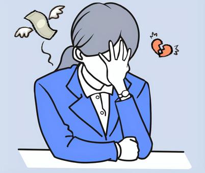 ショック！・会社員・女性 ビジネス,手描き,ショック,会社員,うつ伏せ,落ち込み,落胆,どんより,不調,アイコンのイラスト素材