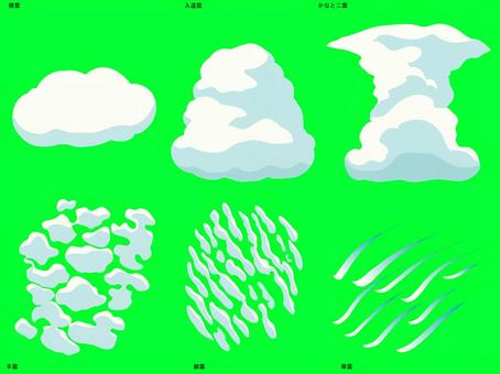 雲　枠無し 雲,積雲,入道雲,かなとこ雲,羊雲,鱗雲,箒雲のイラスト素材
