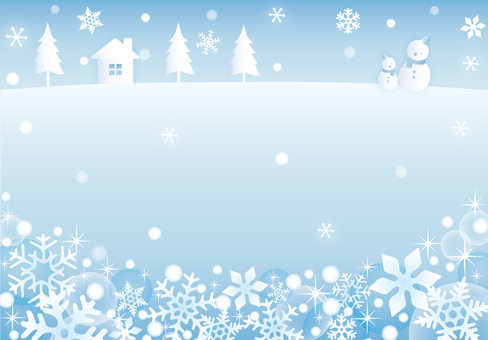 静かな雪の日とお家のフレーム 冬,雪の結晶,雪,雪だるま,キラキラ,クリスマス,フレーム,かわいい,壁紙,カードのイラスト素材