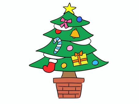 クリスマスツリーのイラスト クリスマスツリー,クリスマス,飾り,木,緑,星,キャンディ,靴下,ベル,プレゼントのイラスト素材