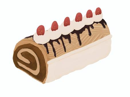 苺の乗ったチョコロールケーキ