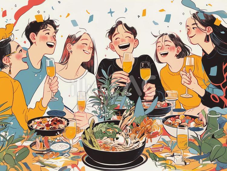 乾杯しながらパーティを楽しむ人々2 乾杯,笑顔,パーティのイラスト素材