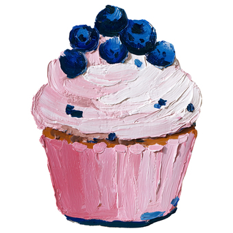 厚塗りブルーベリーカップケーキ カップケーキ,ブルーベリー,スイーツ,ケーキ,食べ物,かわいい,カラフル,手描き,厚塗り,油絵風のイラスト素材