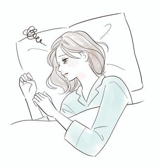 眠れなくて困る女性 人物,女性,不眠症,寝る,睡眠,眠る,ベッド,夜,不眠,悩むのイラスト素材