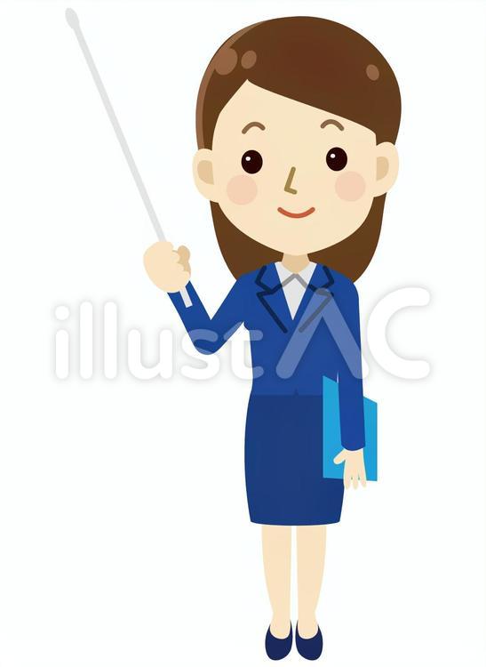 会社員　女性　指し棒　正面　線なし ol,笑顔,指し棒のイラスト素材