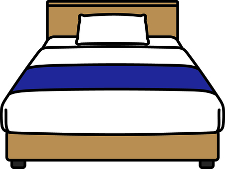 紺のシングルベッドです。 ベッド,シンプル,ベッドスロー,シングルベッド,神具,インテリア,ベッドルーム,枕,マットレス,ベッドカバーのイラスト素材