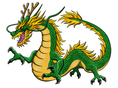 竜（東洋風） 竜,ドラゴン,空想,架空,ファンタジー,緑,東洋,神獣,怪獣,ツノのイラスト素材